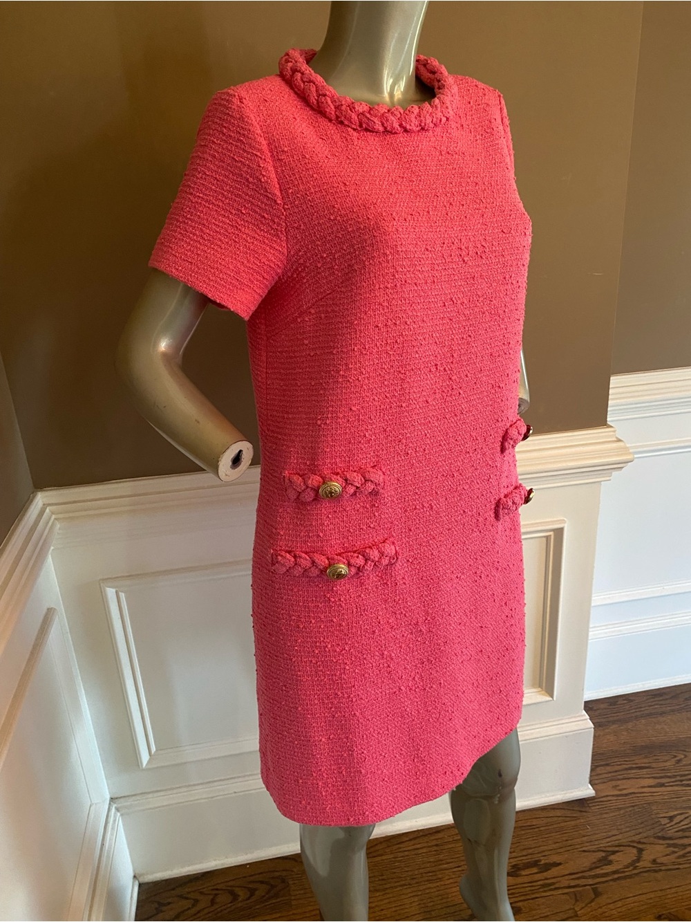 Tuckernuck Hot Pink Short-Sleeve Jackie Tweed Shift Dress size M - Picture 3 of 8